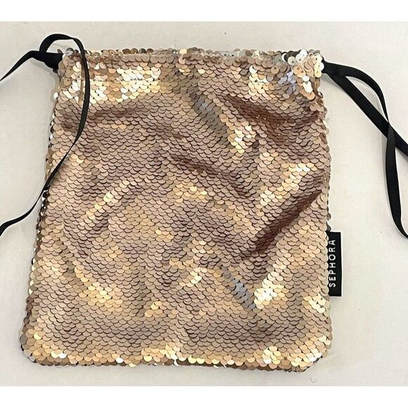 Sequined Makeup Bag Rose Gold Drawstring Pouch Limited Edition Lot of 6 Girls - Picture 8 of 16